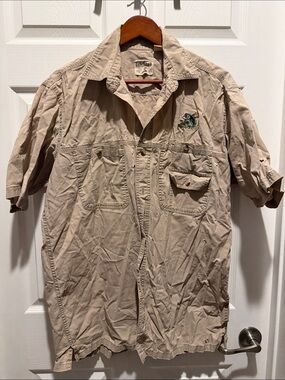 Redhead Co. Tan Short Sleeve Utility Shirt with Embroidered Fish